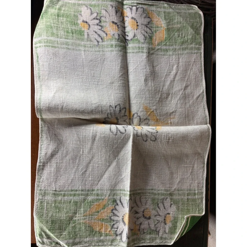 Unbranded Tea Towel Unisex OS Green Excellent Vintage Daisy Floral Print Linen